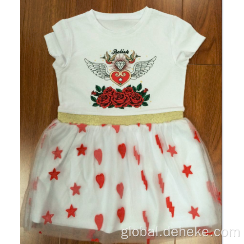 Smocked Children'S Clothing Girl's knitted fashion print net dress Supplier